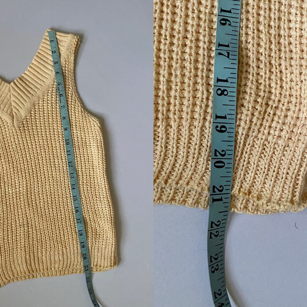 Vintage 80s Currants Jeri Jo Knit Sweater Vest Cream V-Neck Open Stitch Top XS - Picture 13 of 17